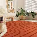 LEEVAN Washable Rugs for Living Room 5x8, Terracotta Tufted Rainbow Nursery Rug, Boho Low Pile Bedroom Floor Carpet, Modern Farmhouse Kids Room Rug for Dorm/Bedside/Classroom/Room