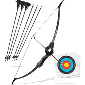 BOWRILLA Bow and Arrow for Kids Ages 6+ | Beginner Archery Set with Aim Guide, 6 Carbon Hybrid Arrows & 3 Targets | 3-Piece Take-Down Recurve Youth Bow for Left & Right Handers, Kinder