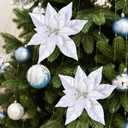 12 Pcs Christmas Iridescent Poinsettia Flowers Artificial 10.6'' Large Shimmery Iridescent Christmas Flowers Decorations with Picks DIY Glitter Xmas Tree Wreath for Xmas Party Decoration