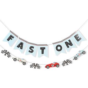 Race Car Fast One Banner - Fast One Birthday Decorations,Racing 1st Birthday Banner,Race Car Party Decor