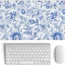 PaJiaNi Blue Chinoiserie Mouse Pad, Blue and White Floral Desk Mat, XL Large Floral Preppy Trendy Mouse Pad, Girly Gaming Mousepad, Girly Laptop Desk Mat for Dorm Home Office, 31.5x11.8 Inch