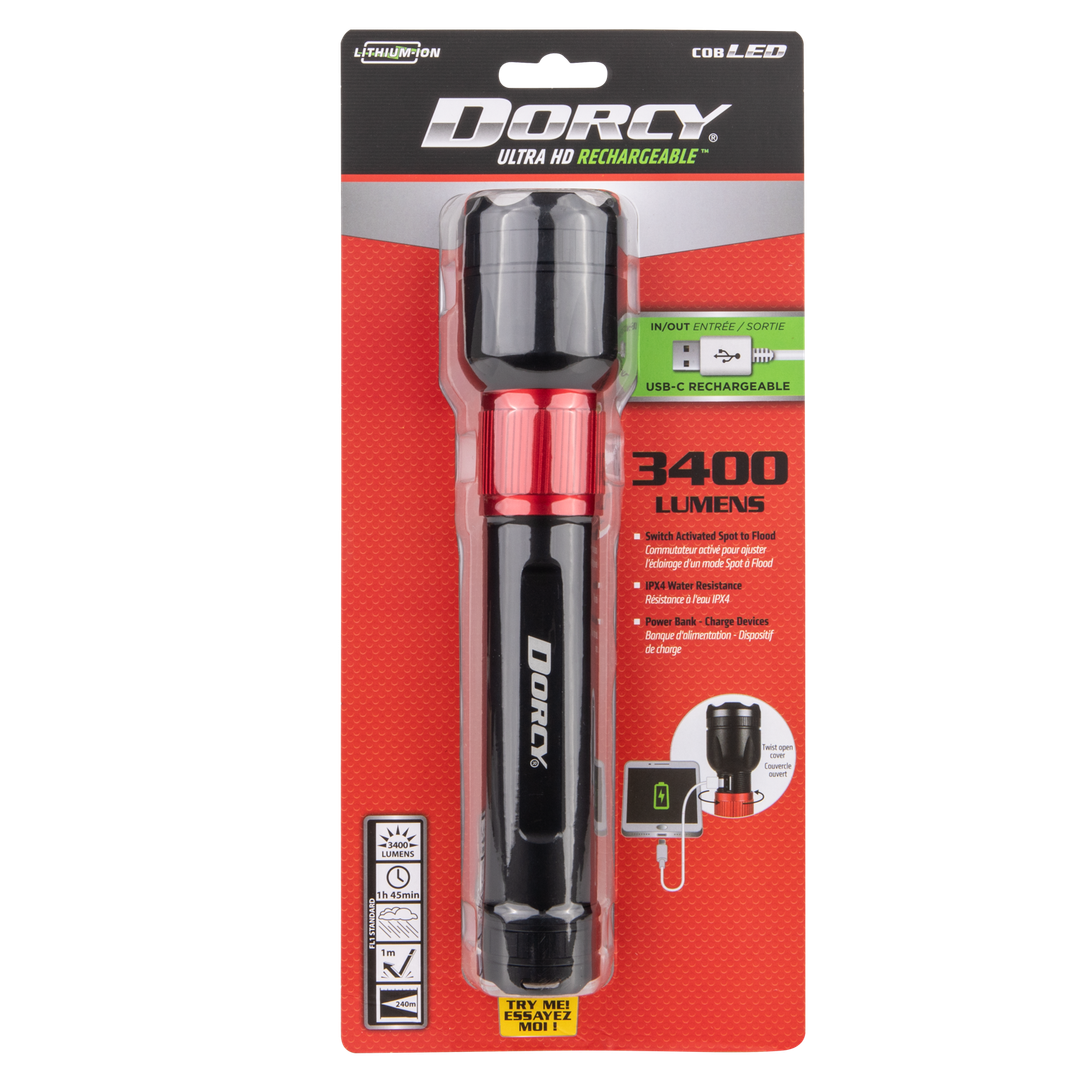 DORCY 3400 LUMEN ULTRA HD USB-C RECHARGEABLE FLASHLIGHT WITH POWERBANK