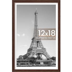 Upsimples 12x18 Picture Frame, Display Pictures 11x17 with Mat or 12x18 Without Mat, Wall Hanging Photo Frame, Brown, 1 Pack