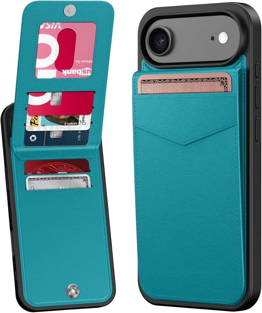 Bemal for iPhone Air Wallet Case, Built-in Card Holder, RFID Blocking, PU Leather Kickstand, Magnetic Closure, Durable Shockproof Phone Cover for iPhone 17 Air for Women and Men, Turquoise