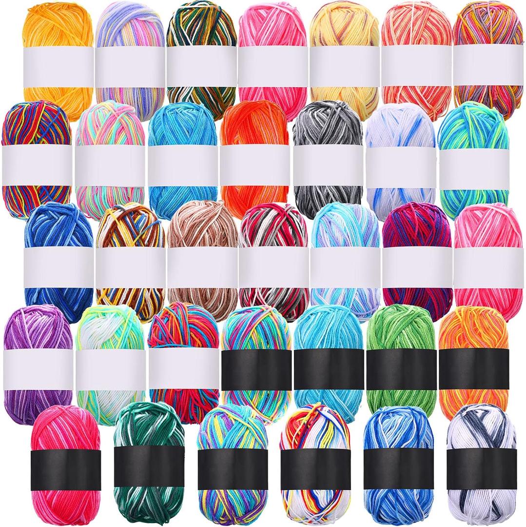 Fabbay 34 Rolls Milk Cotton Yarn for Crocheting and Knitting Soft Rainbow Multi Colored Yarn for Crocheting and Knitting Craft Project