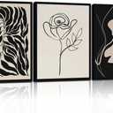 Abstract Botanical Framed Wall Art, 3 Piece Boho Line Art Set, 16x24 | Black, Cream and Taupe Palette Bold Organic Shapes Coordinated Gallery Look Versatile Modern Room Accent
