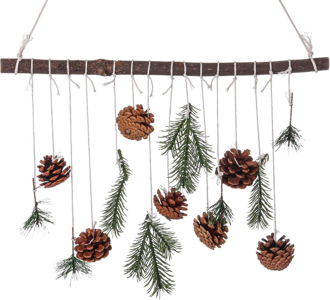 15.7 Inch Winter Wall Hanging Decor Wooden Seasonal Pinecone Hanger for Door Winter Decor Artificial Greenery for Home Rustic Farmhouse Fireplace Mantel Indoor Outdoor