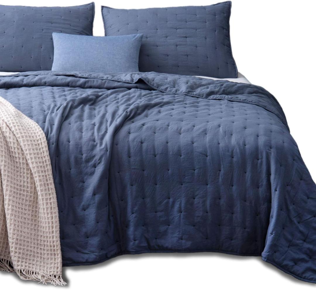 KASENTEX Ultra Soft Quilt-Coverlet-Bedspread-Blanket-Set Machine Washable, Lightweight, All Season, Nostalgic Design - Solid Color Bedding Sets (King Size + 2 Pillow Case Shams, Blue)