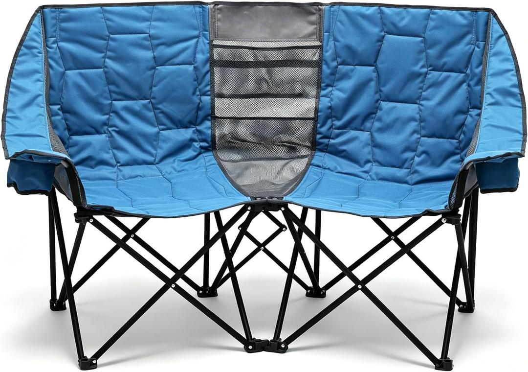 SUNNYFEEL Folding Double Camping Chair, Oversized Loveseat Chair, Heavy Duty Portable/Foldable Lawn Chair with Storage for Outside/Outdoor/Travel/Picnic, Fold Up Camp Chairs for Adults 2 People, Non-heated