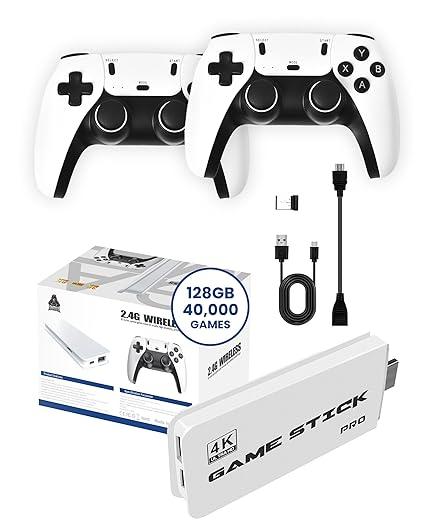 Boltz Retro Stick Gaming Stick – Retro Gaming Console with 40,000+ Classic Video Games, 9 Emulators, 128GB Storage, Plug & Play 4K HDMI Output, Includes 2 Wireless 2.4GHz Controllers