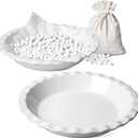 LE TAUCI Ceramic Pie Dish and Pie Weights Set, 9 Inches Pie Pans for Baking, 36 OZ Round Fluted Pie Plates for Apple Pie, Quiche, Pot Pies, Tart  Set of 2, Classic White