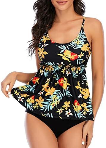 Century Star 2025 Modest Tankini Swimsuits for Women Tummy Control Tankini Bathing Suit Tops with Shorts 2 Piece Swimwear Size L