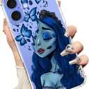 bicol for iPhone 16 Case with Screen Protector,Enhanced Camera Protection,Clear TPU Cover with Trendy Designs for Girls Women,Slim Fit Protective Phone Case,Blue Butterfly Face