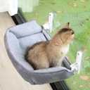 Zakkart Foldable Cat Hammock for Window with Bolster - Cordless, Fold-Up, Three-Side Bolstered Machine Washable Fluffy Bed, Robust Metal Frame - Cat Window Perch for Large Cats and Kittens - Gray