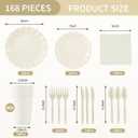 168Pcs Party Plates and Cups and Napkins Sets for 24 Guest Scalloped Paper Plates and Napkins Knives Spoons Forks Cups Disposable Party Set Cutlery for Dinner Baby Shower Wedding Favor(Cream White)