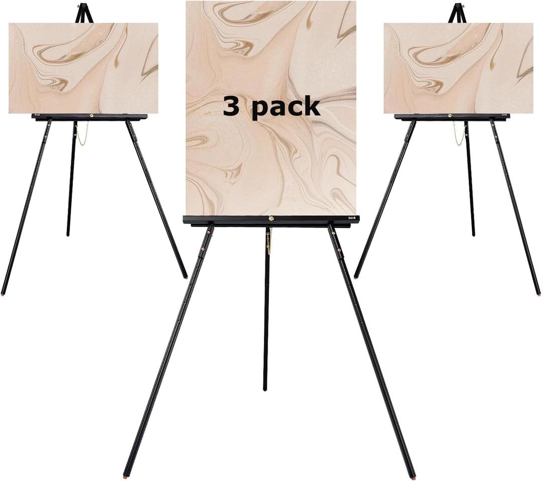 DJAR 3 Pcs 63" Wooden Easel Stand for Sign, Dual-use Adjustable Height, Wood Floor Display Easel for Wedding, Welcome Board, Poster, Picture, Photo- Black