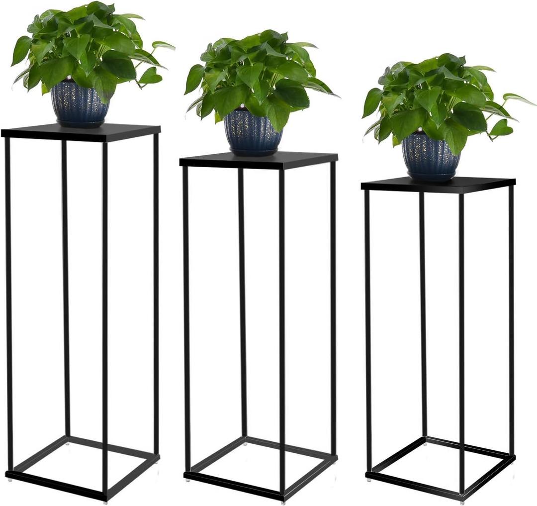 VINCIGANT 3PCS Metal Plant Stand Sets Metal Flower Stands,Black Pedestal Stands for Party Living Room Patio Decoration Tall Centerpiece Stands Planter Supporting Garden Home Decor