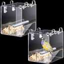 2 Pieces No Mess Bird Feeder for Cage Automatic Acrylic Bird Feeder Seed Food Catcher for Parakeet Canary Cockatiel Parrot Finch Canary 5.1 x 5.1 x 4.3 Inches