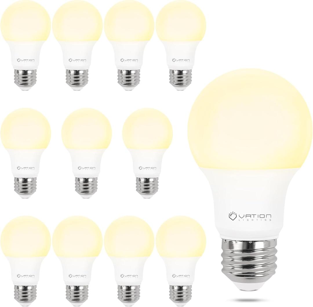 VATION LIGHTING Dimmable A19 LED Light Bulbs 3000K Warm White, 60 Watt Equivalent, Efficient 9 Watt, 800 Lumens, E26 Medium Base, ETL/UL Listed, 12 Pack