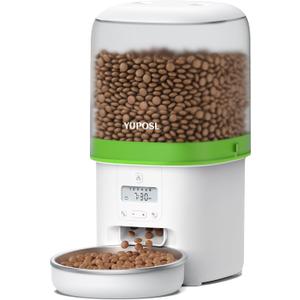 Automatic Cat Feeder - 4L Timed Auto Pet Feeder for Cat and Dog with Dry Food Dispenser, 180-day Battery Life, 1-6 Meals Per Day, 1-16 Portion, Desiccant Bag Keeps Food Fresh (White Transparent)