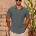 COOFANDY Mens Casual Short Sleeve Shirts Summer Beach Shirt Button Down Textured Shirts Vacation Hawaiian Shirts (Gray, S)