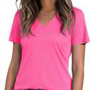 Kistore Workout Tops for Women Breathable V Neck Yoga T Shirts Trending Beach Casual Loose Fit Tee Running (L)