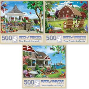 Bits and Pieces - Value Set of Three (3) 500 Piece Jigsaw Puzzles for Adults - Puzzles Measure 18" x 24" - 500 pc Vibrant Veranda, Countryside Comfort, Blooming Beach House Jigsaws by Alan Giana Bits and Pieces - Value Set of Three (3) 500 Piece Jigsaw Puzzles for Adults - Puzzles Measure 18" x 24" - 500 pc Vibrant Veranda, Countryside Comfort, Blooming Beach House Jigsaws by Alan Giana