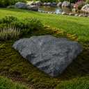Low Profile Faux Rock Cover 20" W x 20" L x 3" H, Flat Fiberglass Landscape Rock for Well Caps, Septic Lids & Utility Concealment, Realistic Natural Texture, Charcoal Slate Gray