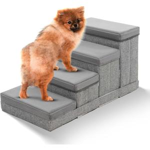 BOSQUE Dog Stairs for High Bed, Foldable Pet Stairs for Small Medium or Large Dogs Puppy with Storage for Bed or Couch, Cat Dog Steps Ramp with Zip up to 200 lbs