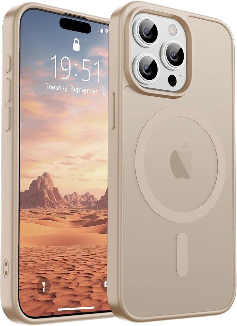 SUPFINE Magnetic for iPhone 15 Pro Case(Compatible with MagSafe)(Military Grade Drop Protection) Slim Translucent Matte Shockproof with Anti-Fingerprint Phone Case,Desert Gold