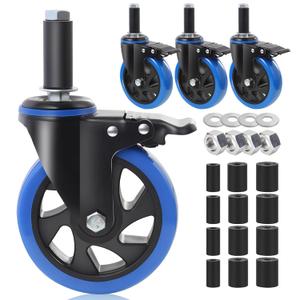 Enyke 5 Inch Prep Table Cater Wheels Set of 4, Threaded Swivel Expanding Stem Casters with Brake Fit 7/8", 1", 1-1/2", or 1-5/8" ID Tube Leg for Stainless Steel Table, Cart