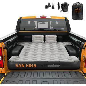 SAN HIMA Truck Bed Air Mattress for 6.4-6.7ft Compact Regular Truck Beds, Inflatable Pickup Mattress with Pump & Carry Bag for Outdoor Camping, Camel & Black