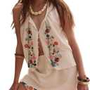 Tie Front Tank Top Women Y2k Floral Babydoll Crop Vest Cami Teen Girl Coquette Sexy Going Out Camisole Blouse Shirt (Small, White Floral Button)