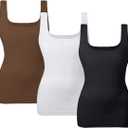 EUYZOU Women Tummy Control Shapewear Tank Tops Seamless Square Neck Compression Tops Slimming Body Shaper Camisole (Medium, Black/White/Coffee 3pk)