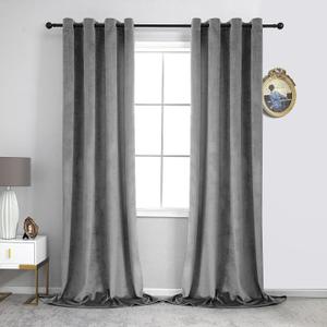 VANASEE Light Grey Velvet Blackout Curtains - 90 inches Long Light Blocking Curtain Panels, Thermal Insulated Drapes for Living Room, Bedroom, 2 Panels (W52 x L90 Inch, Light Grey) (52"W x 90"L (Pack of 2))