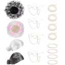 20 Pcs Old Lady Wig Costume for Women, Grandma Wig Granny Glasses with Chain Pearl Necklace for Halloween Cosplay Dress Up Party 100 Days of School Costume