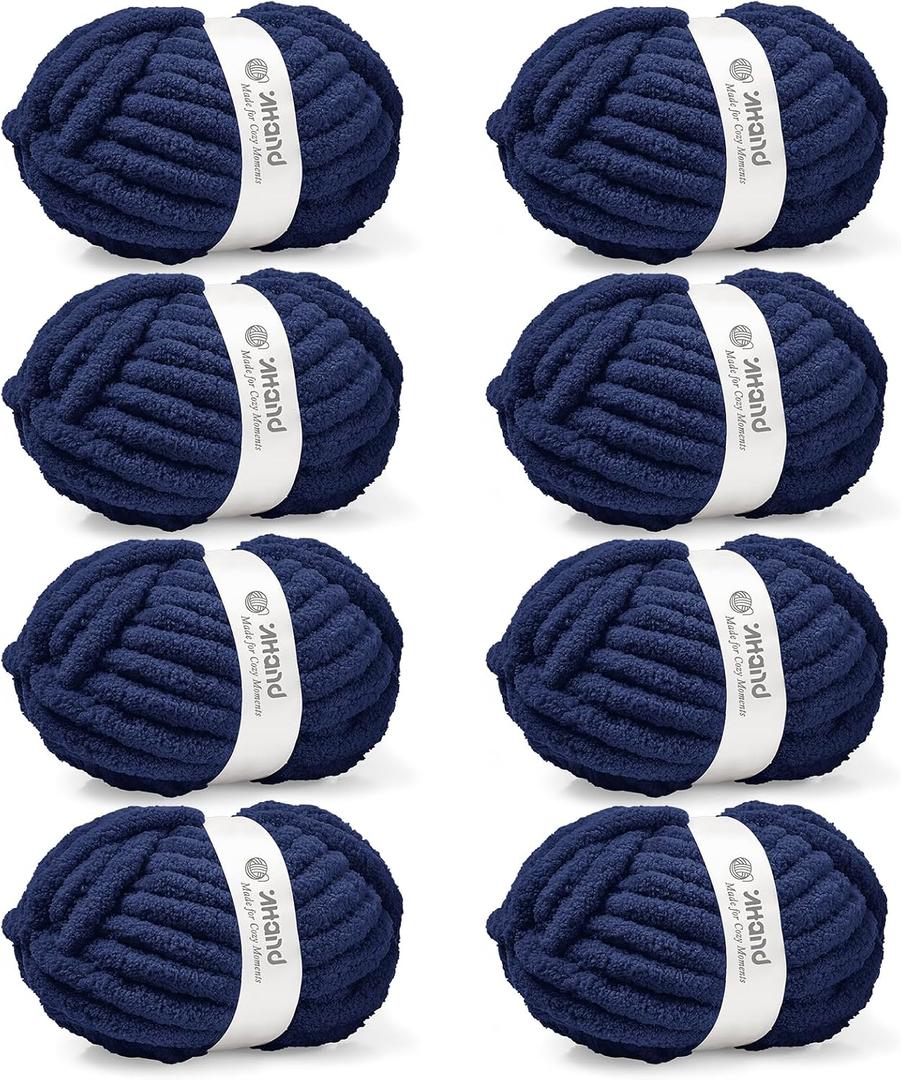 Inhand Chunky Chenille Yarn for Hand Knitting,Thick Bulky Blanket Yarn for Crocheting,Soft Fluffy Yarn for Crochet Birthday Gifts for Men/Women/Beginners,8 Pack (29.5Yds/8.4oz Each),Deep Navy