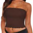 Womens Tube Top Summer Strapless Crop Tops Basic Tank Casual Sleeveless Shirt (X-Large, Brown)