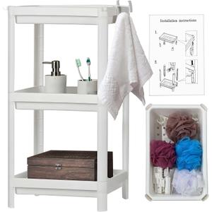 3 Tier Shower Caddy Plastic Organizer 9.1 x 14.2 x 27.6 in. Bathroom Caddy Rack Shelf with Sponge Set Utility Hangers Bathroom Cart Corner Organizer Bath Accesories Floor Standing Rustproof