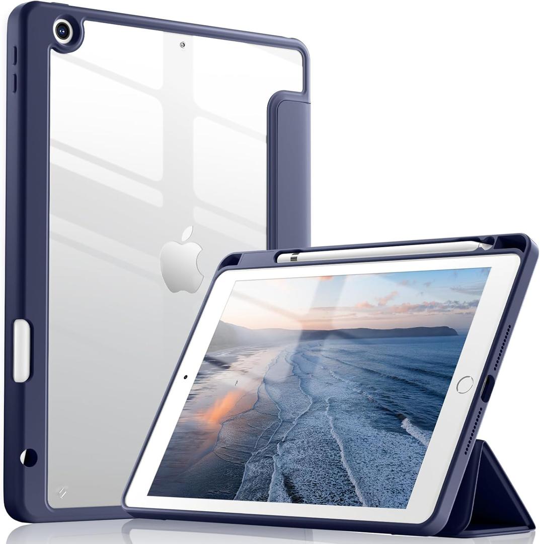Wenlaty Compatible with iPad 9th /8th /7th Generation Case(2021/2020/2019), Full Body Protective with Pencil Holder, Clear Case Designed for iPad 10.2 Inch, Auto Sleep/Wake Cover, Navy
