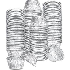 Aluminum Foil Baking Cups, 150 Pack Disposable 4 Oz Ramekins Aluminum Cupcake Muffin Liners Silver Foil Baking Cups for Egg Tart, Baking, Cupcake, Pudding, Appetize