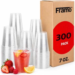 Clear Plastic Cups, 7 oz, 300 Count Disposable Drinkware, Portion for Party, Shot Tasting, Kids Juice, Water, Iced Tea, Coffee, Stackable Easy Separate, Clean Look, Handy for Mixing Paint, Value Pack
