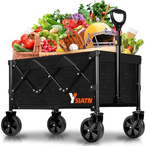 YSIATN Collapsible Wagon with All Terrain Wheels, Large Grocery Cart On Wheels, 220LBS Utility Folding Wagon for Camping Shopping Beach Sports Fishing, Black