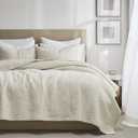 palassio Beige 100% Cotton Quilt Twin Size Bedding Sets with 1 Pillow Sham, Lightweight Textured Farmhouse Country Bedspread Soft Shabby Chic Patterned Coverlet for All Season, 2 Pieces (Geometric-wheat)