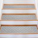 15 Pack 8 "X 30" Non-Slip Carpet Stair Treads for Indoor Wooden Steps, Made of Polyester and Reusable Adhesive, Suitable for Kids Elders and PetsLight Grey Lines