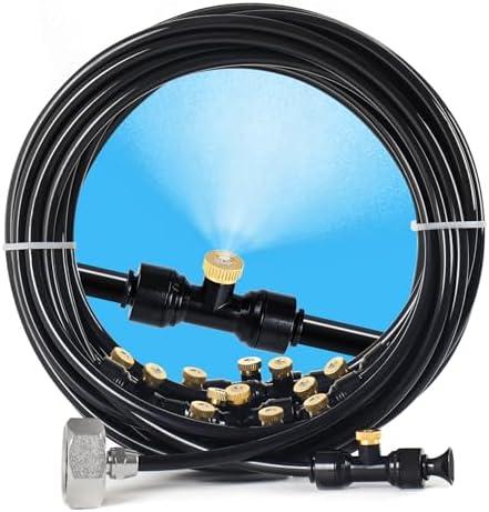 Bonviee Misters for Outside Patio, 100FT Misting Cooling System for Patio, 100FT (30M) Misting Line+28 Mist Nozzles+3/4" Brass Adapter, Pre-Assembled Garden & Greenhouse Watering System