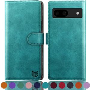 SUANPOT for Google Pixel 8A Wallet case with RFID Blocking Credit Card Holder,Flip Book PU Leather Protective Cover Women Men for Pixel 8A Phone case Blue Green