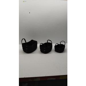 HD Small-Medium Fabric Rope Basket, Black,  Set of 3