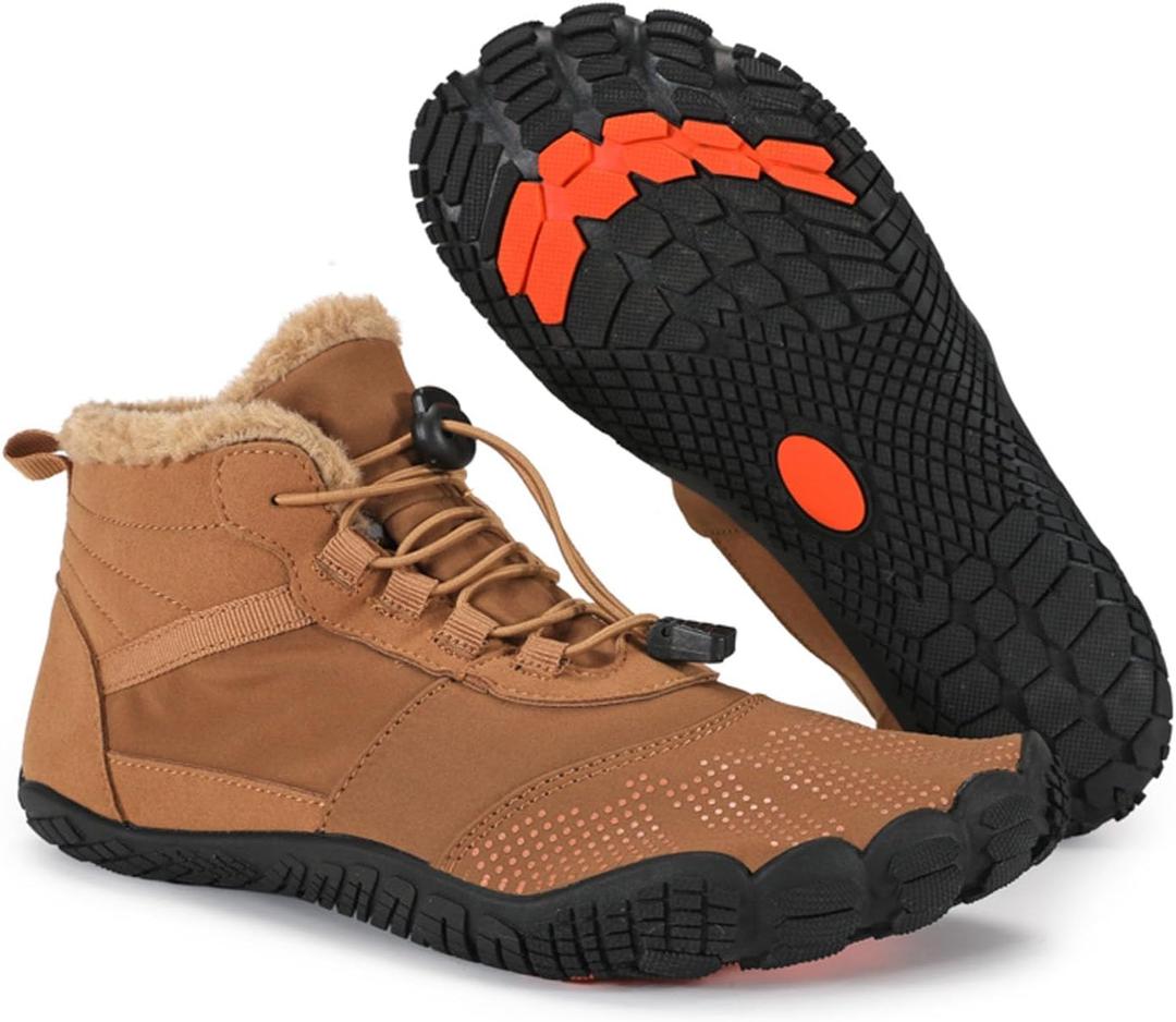 SECHRITE Mens Womens Barefoot Minimalist Shoes Winter Boots Zero Drop Sole Trail Running Sneakers Wide Toe Box (Deep Yellow-spot)