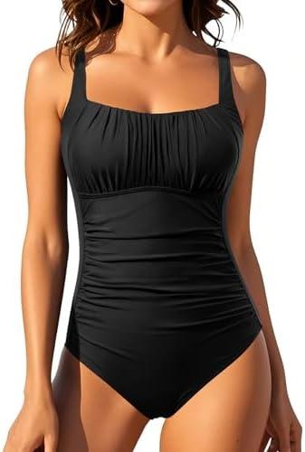 Aqua Eve One Piece Bathing Suit for Women Tummy Control Swimsuit Slimming Vintage Swimwear XL
